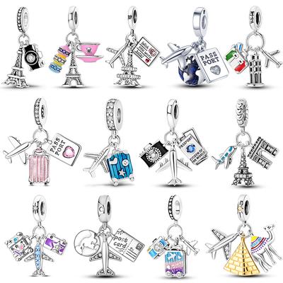 925 Silver Travel Charm Plane Paris Tower Pendant for Bracelet Beads Making Women Fashion Jewelry