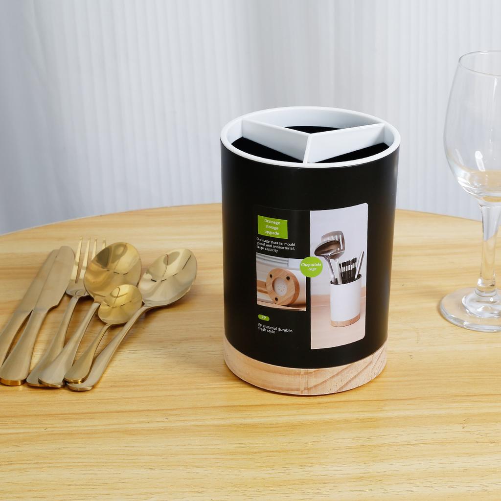 Utensilienhalter aus Kunststoff, Besteckabtropffläche, Aufbewahrungseimer für Küchengeschirr, Essstäbchen, Löffel, Aufbewahrungsregal mit 3 Fächern, Besteckhalter