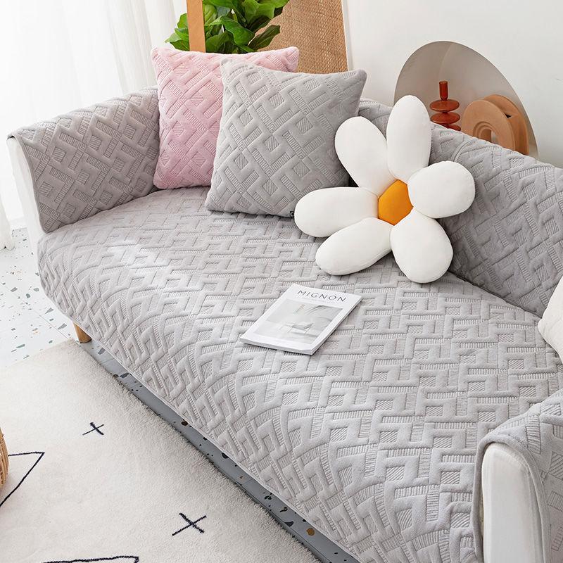 Milk Velvet Anti Slip Sofa Cushion, All-Season Universal Cushion, High-End Solid Color Thickened Sofa Cover