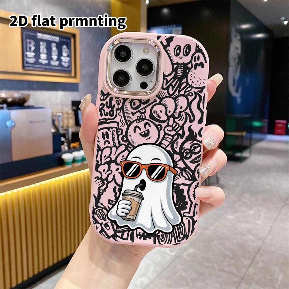 Phone Case: 2D Flat Design Suitable for iPhone 18 17 16 15 14 13 Pro Protective Case, Couple Style, Cool Little Ghost, Christmas and Halloween Gift