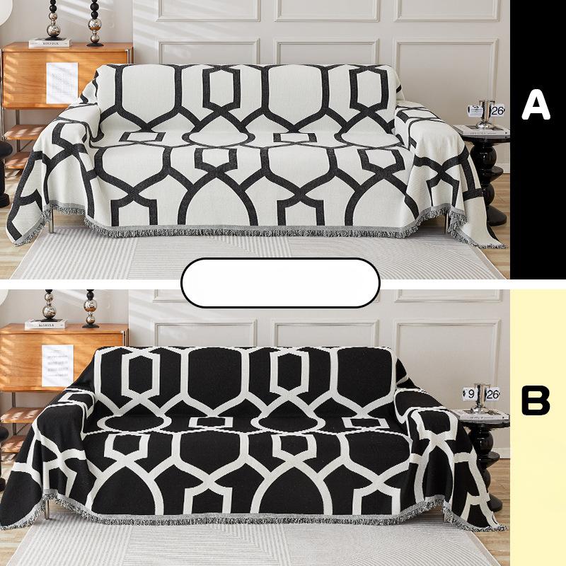Black and White Four-season Universal Full-cover Fabric Sofa Towel, Light Luxury Chenille Sofa Cover Towel, Simple AB Double-sided Sofa Cover Towel