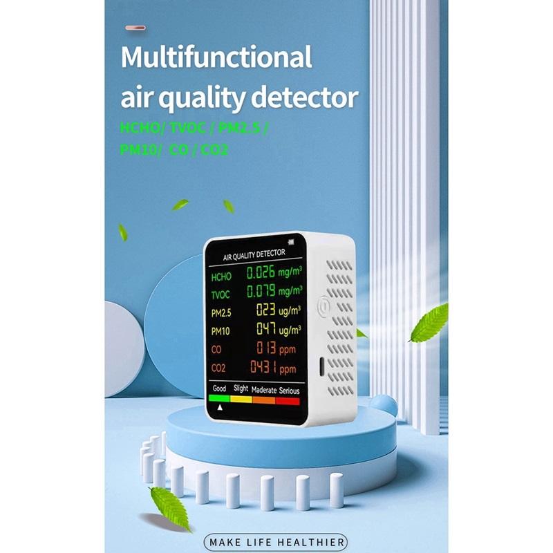 6-in-1 PM2.5 PM10 HCHO TVOC CO CO2 Luftqualitätsdetektor CO CO2 Formaldehyd-Monitor Haus-Büro Luftqualitätsprüfer