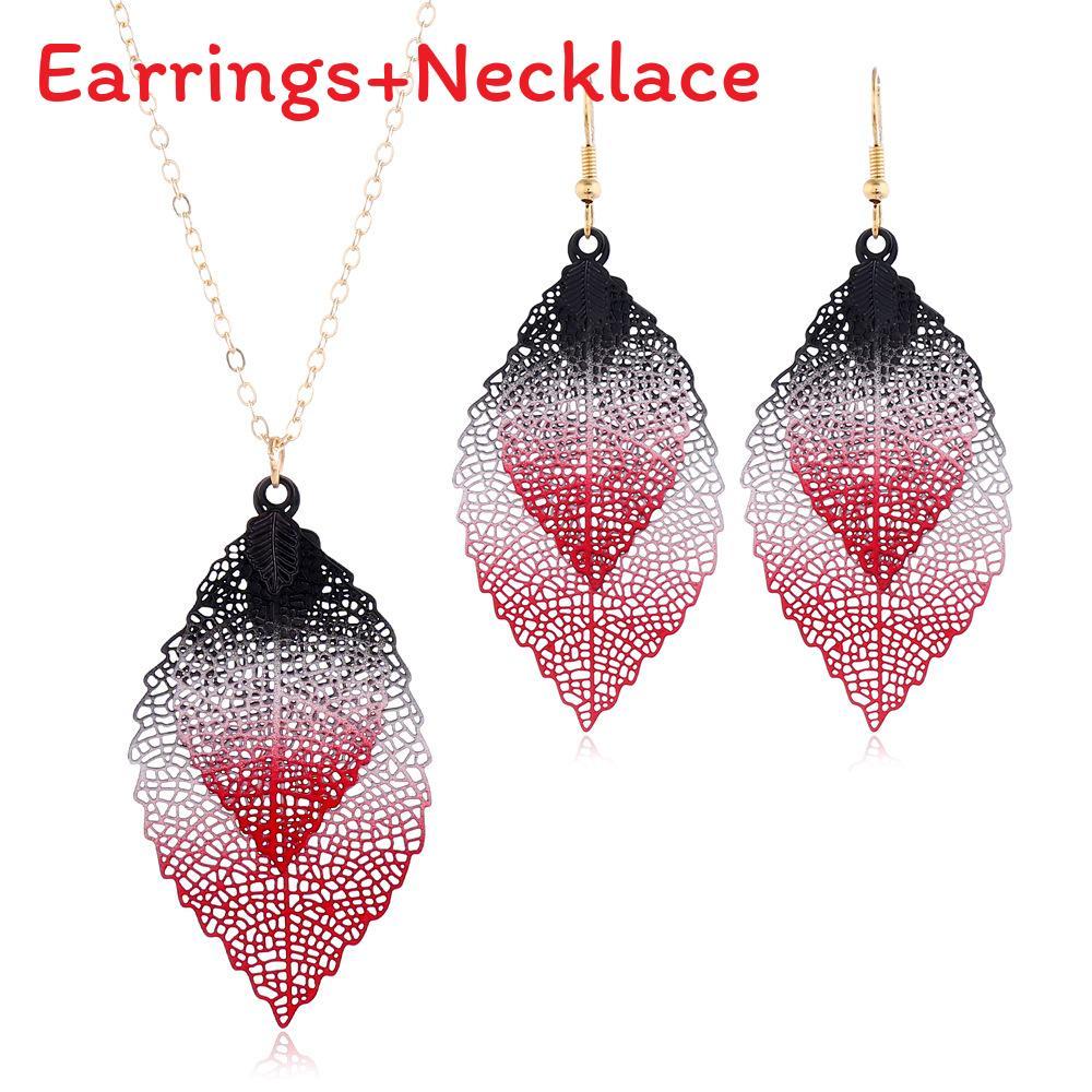 Vintage Leaf Jewelry Set With Stainless Steel Metal Pendant And Box Chain For Boho Style Fans