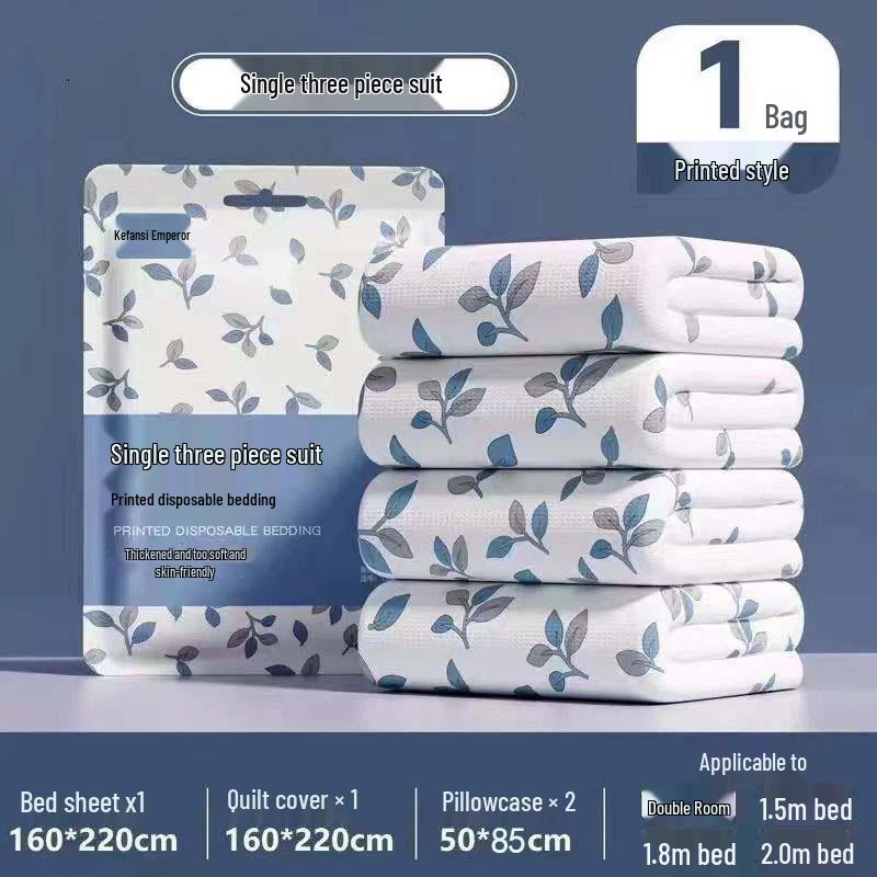 4-Piece Travel Disposable Hotel Bedding Set: Double Bed Sheet, Duvet Cover, Pillowcase – Thickened and Anti-Dirt
