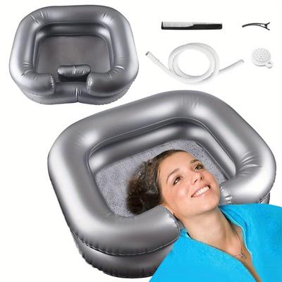 Bassin à shampoing gonflable en PVC gris pour la maison - Bassin de lavage des cheveux avec tube pour soins aux personnes alitées