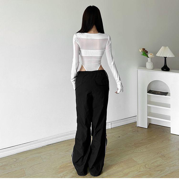 Women's Sheer Mesh Long-sleeve Bodysuit
