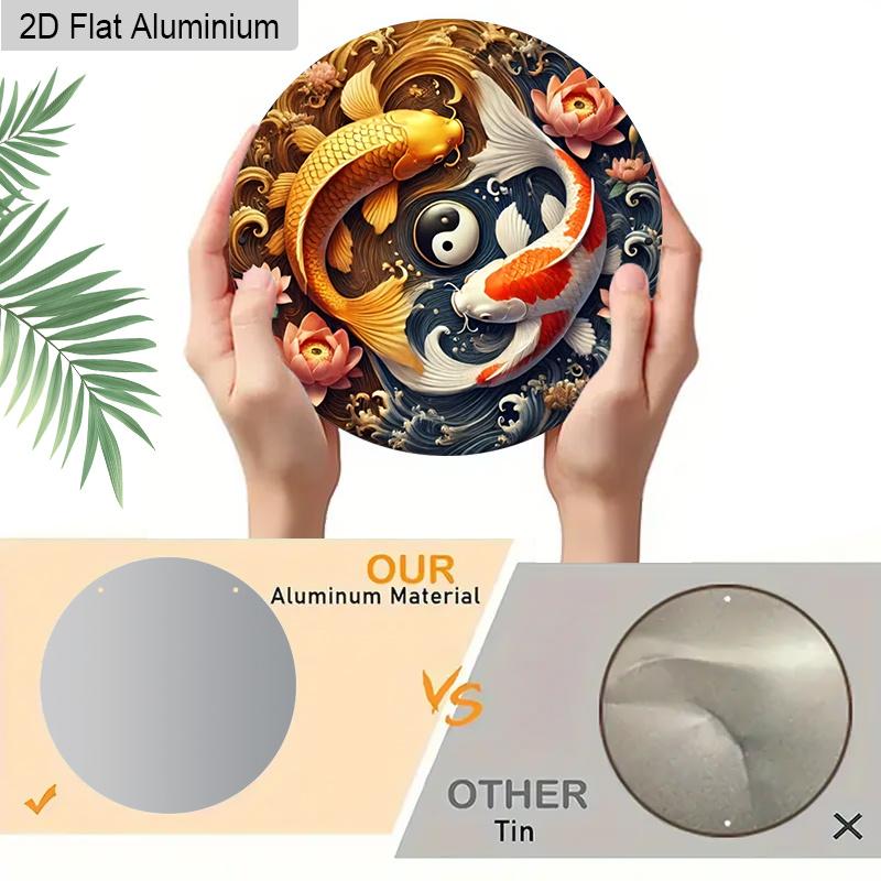 2D Flat Aluminum Koi Fish Yin Yang Round Metal Sign, Man Cave Wall Art Sign for Front Door, Easter Decor, Zen Garden Accessories & Meditation Room
