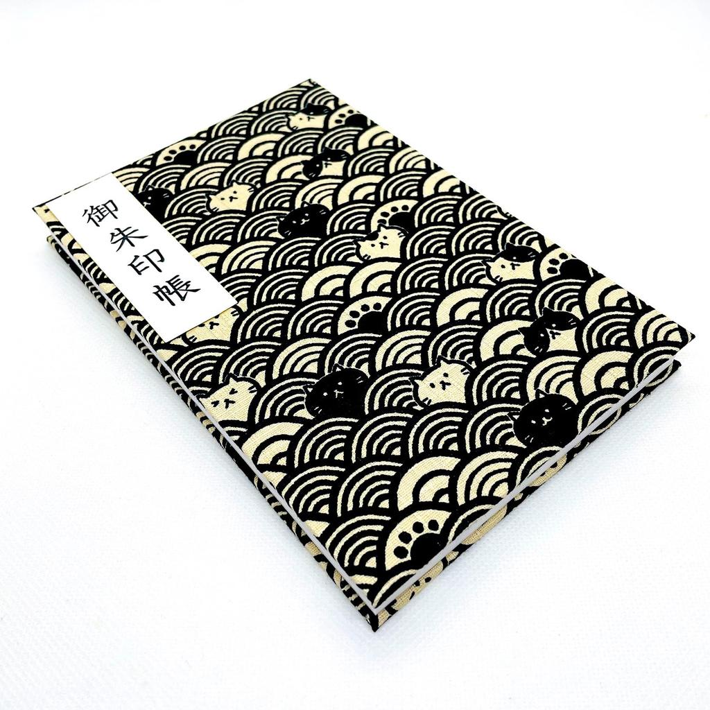 Large Goshuincho Stamp Accordion 12 24 Pages 24 48 Pages [Wave Cat] (Temple Book), Type, Columns, (single-sided) / Columns, (double-sided) (Black)