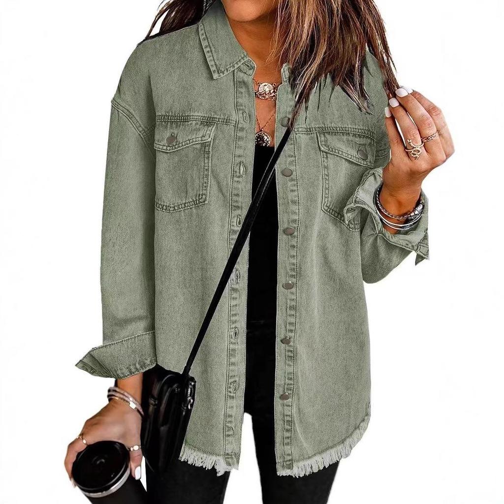 Damen Jeansjacke, Slim Fit Stretch Baumwolle Freizeit Oberbekleidung mit mehreren Taschen