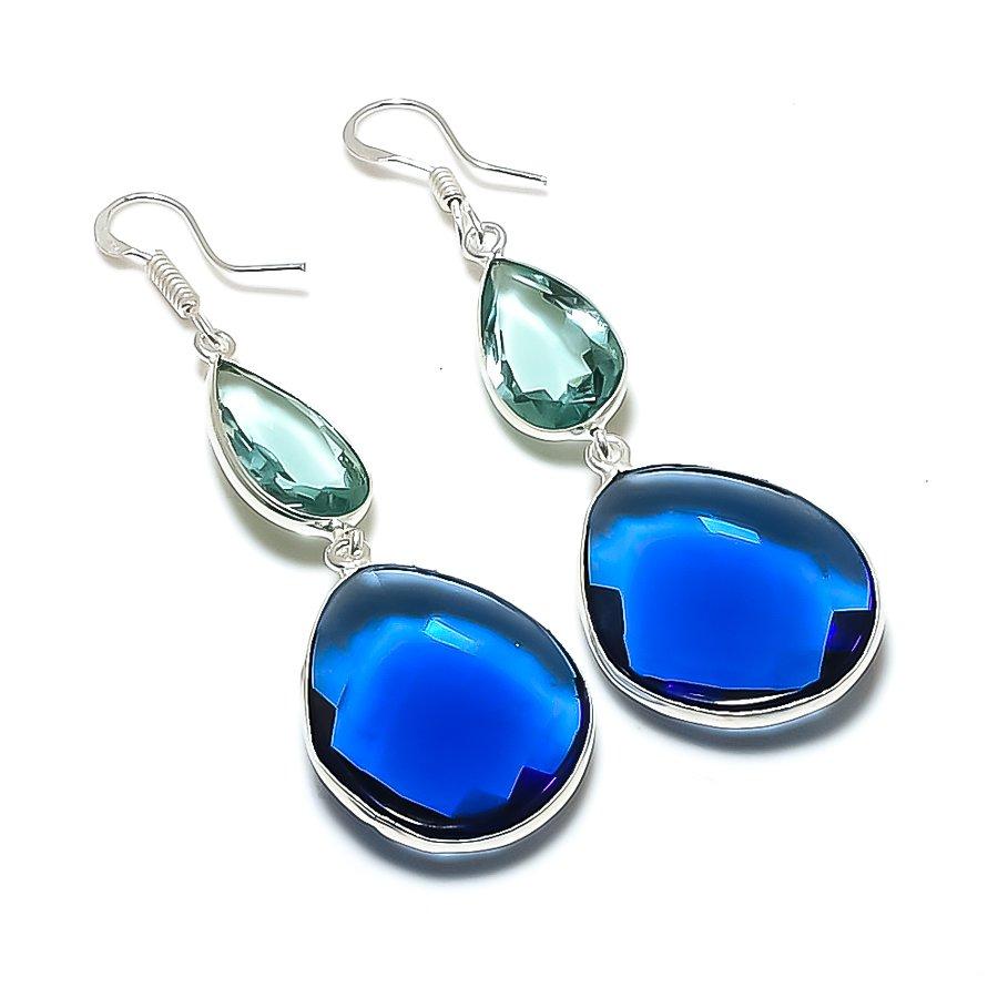 Blue Topaz, Topaz Gemstone 925 Sterling Silver Jewelry Earring 2.64" KJ-1647