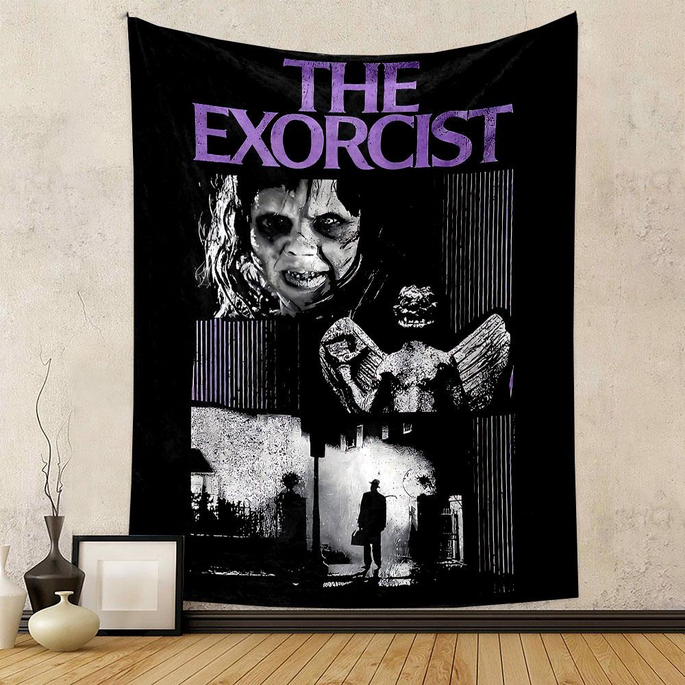 The Exorcist Horror Tapestry Wall Hanging, Classic Demon Movie Art, Spooky Wall Decor for Bedroom Man Cave