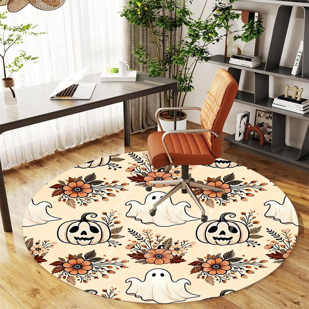 1pc Ghost Pumpkin Round Chair Mat Area Rug - Non-Slip, Floor Mat for Office, Bedroom, and Indoor Decor -1002189