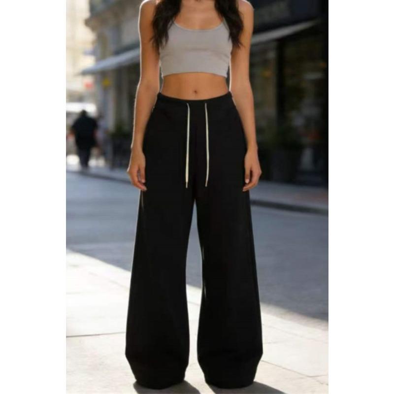 Loose Casual Drawstring Women's Wide-leg Pants 2026 Spring Elastic Waist Versatile Thin Sweatpants Lace-up Sports Casual Pants Fashion New Trousers