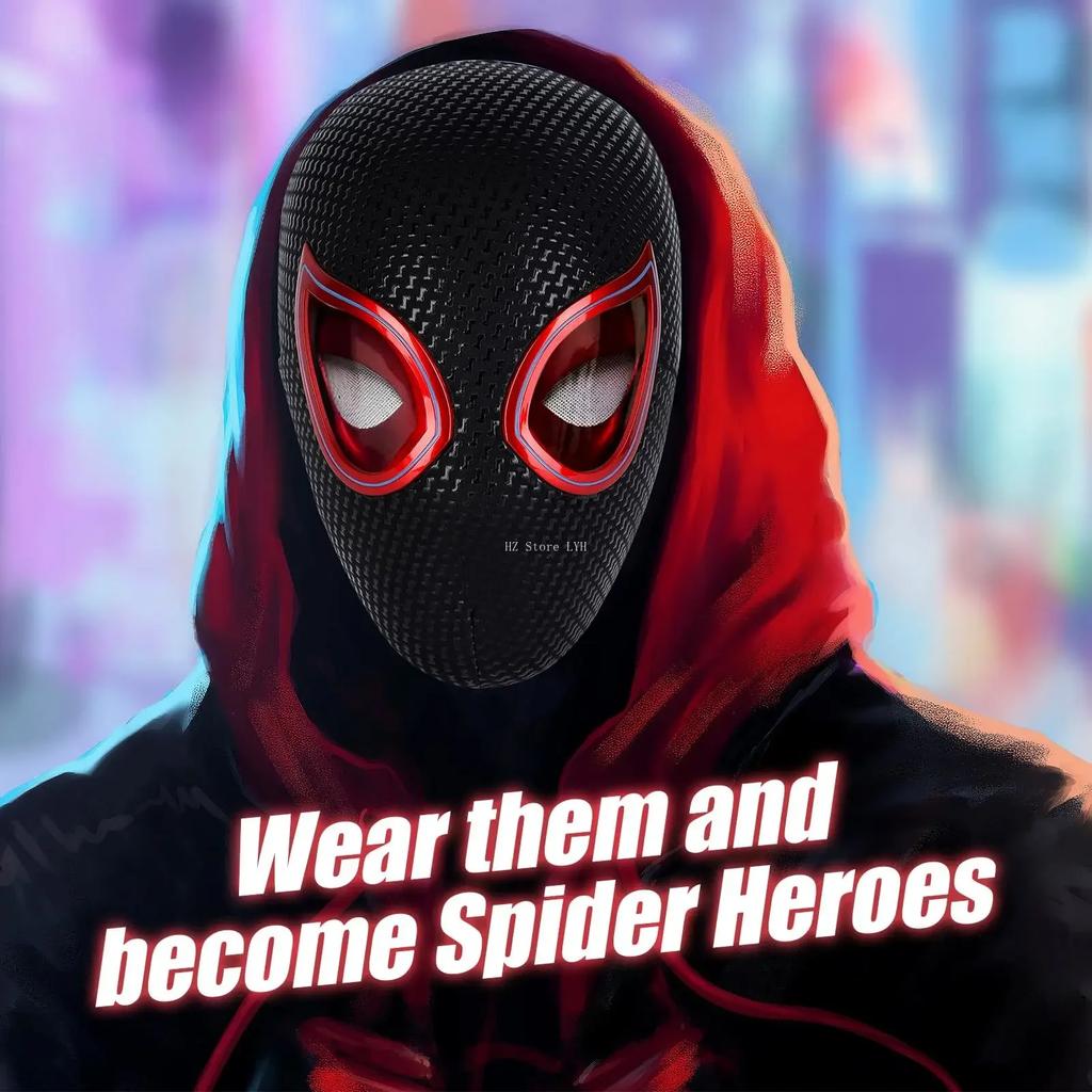 1:1 Miles Morales Mask with Movable Eyes Mascara Electric Gwen Spider Helmet Ring Control Halloween Cosplay Mask Toy Man Gift