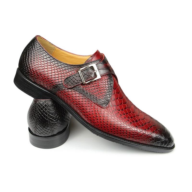 Fashion Fashion Wedding Shoe Snake Design Printing Loafers Zapatos Hombre Elegant Office Casual Metal Buckle Male Wear Rubber Bottom Red