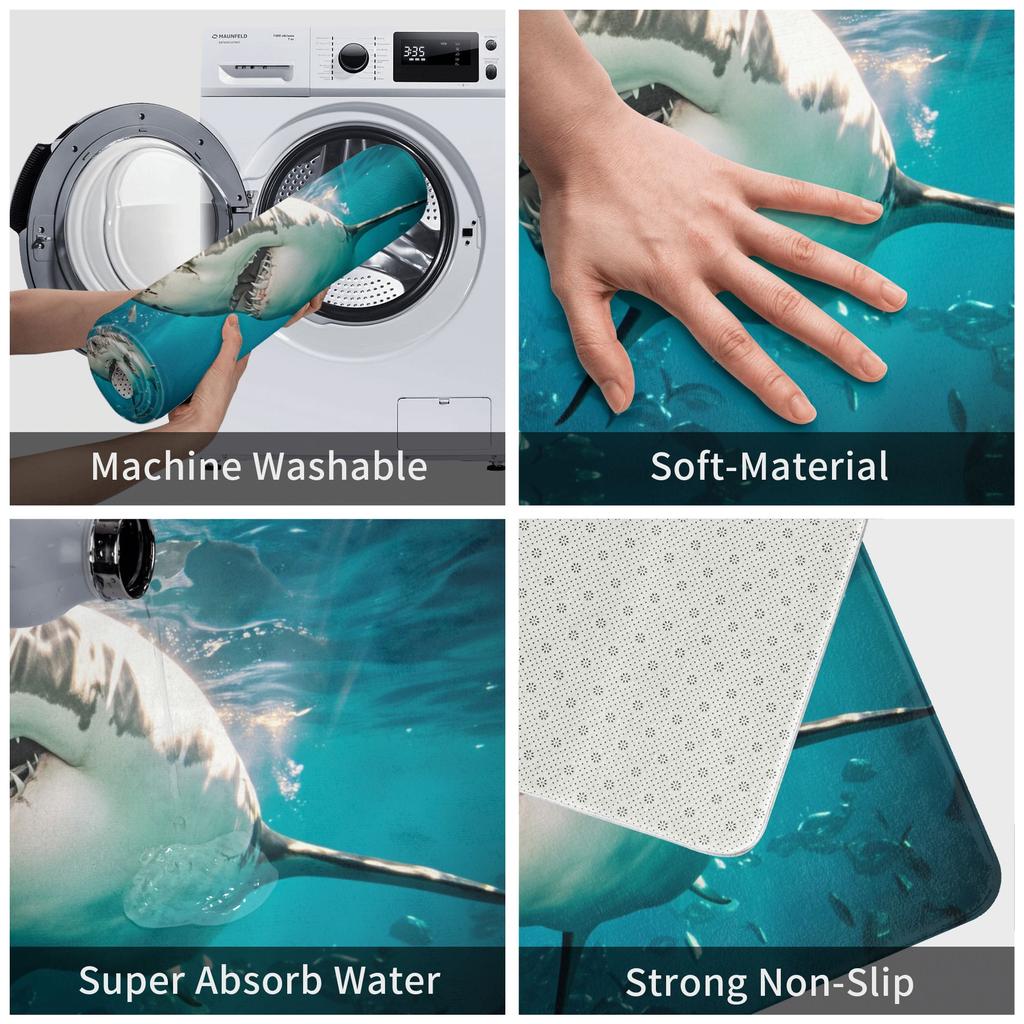 Realistic Shark Designs Doormat Anti-Slip Entrance Kitchen Bathroom Floor Door Mat  Toilet Carpet Rug