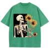 Skull Sunflower Print Printing T-Shirts Women Casual 100% Cotton T-Shirt Breathable Clothing Casual Oversized Tee Shirt