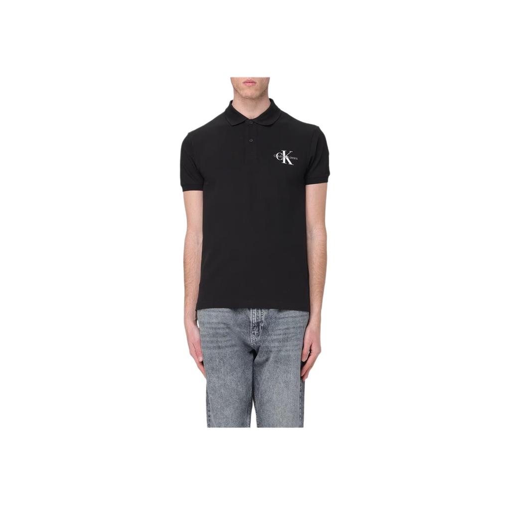 Calvin Klein Logo Embroidered Straight Cut Short Sleeve Polo Shirt Men Polo Shirts Black J30J323395-BEH