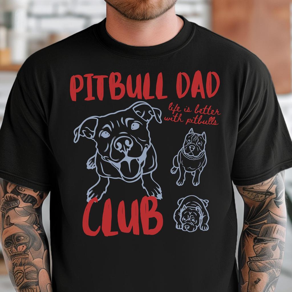 Men's Pitbull Dad Club T-Shirt Life Is Better with Pitbulls Casual Short Sleeve Tee for Pitbull Owners Summer Cotton Tops Tees