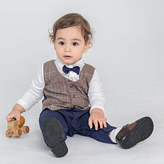 UNIMOR Formal Romper Long Sleeve with Bow Stylish Baby Shower Shrine Photo Shoot Size Boys' Coverall, Gentleman-Style Tie, Gift, Wedding, Birthday,