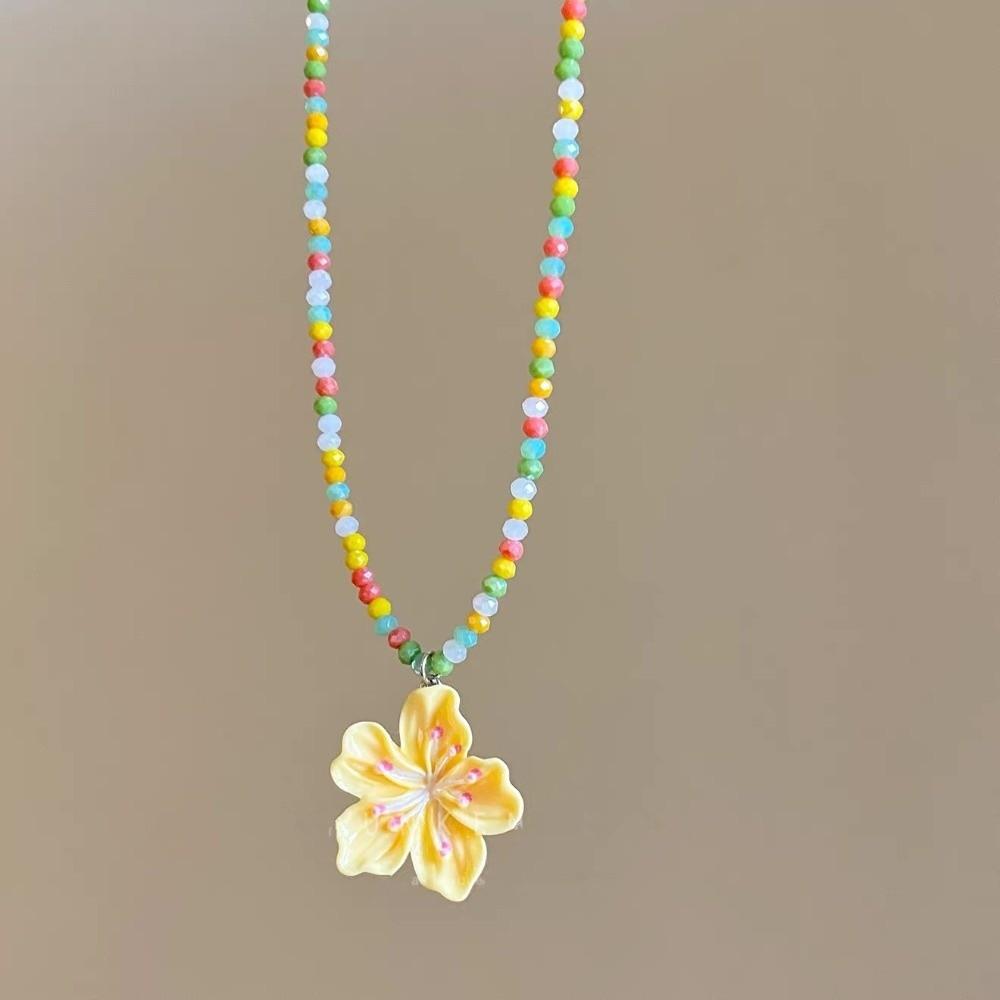 Colorful Beads Choker Necklace Adjustable Flowers Charms Jewelry Flower Pendant Necklaces Gifts