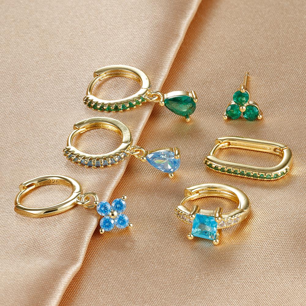 3PCS/Set Fashion Waterdrop Shape Zircon Hoop Earrings For Women Delicate Triangle Shaped Flower Stud Earrings Piercing Jewelry