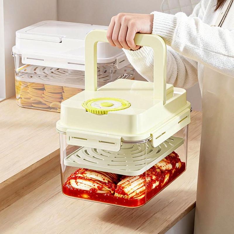 4L Plastic Pickle Jar With Press Plate Leakproof Kitchen Organizer Bin For Gherkin Sauerkraut Olive And Kimchi Storage Container