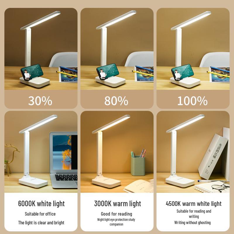 Eye-Protecting LED Desk Lamp with Touch Dimming and Color Change, Rechargeable for Dorms, Bedrooms, or Study Rooms.