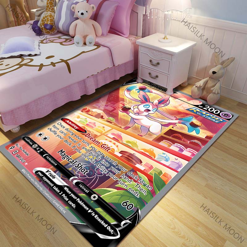 New product P0kemon Sylveon Cards Pattern Carpets for Living Room Bedroom Bedside Floor Mat Area Rug Home Decor Luxury Gifts