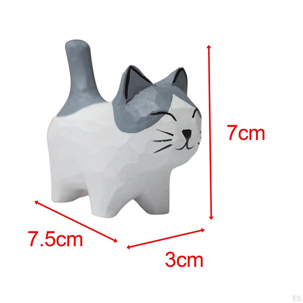 Uroczy Drewniany Rzeźbiony Kot Dekoracja Mały Prezent Ręcznie Robiona Statua DIY do Kolekcji Sztuki Terrarium