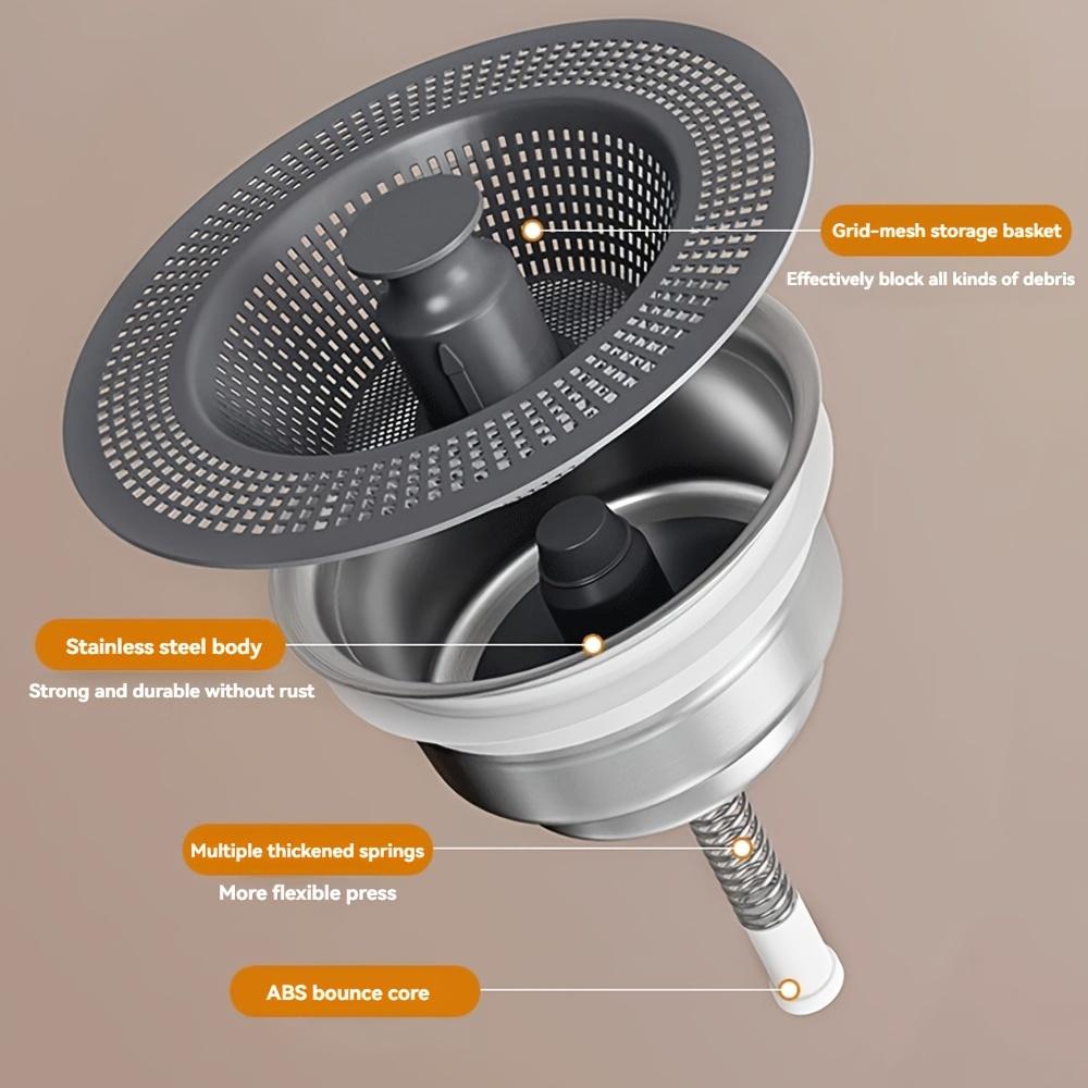 Kitchen Sink Strainer 304 Stainless Steel Leak Proof Plug and Pressure Design Core Fine Filter Safet Sink Drain Strainer