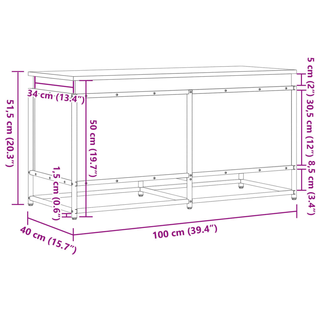Storage Box with Lid Oak Look 100 X 40 X 51.5 Cm