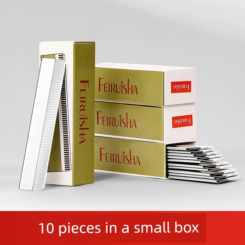 

SOURCE Товары 10 штук Бритва для бровей Нержавеющая сталь Скребок для бровей Гофрированное лезвие Нескользящие Удобные инструменты для макияжа A small box (10 pieces) of DP005-1