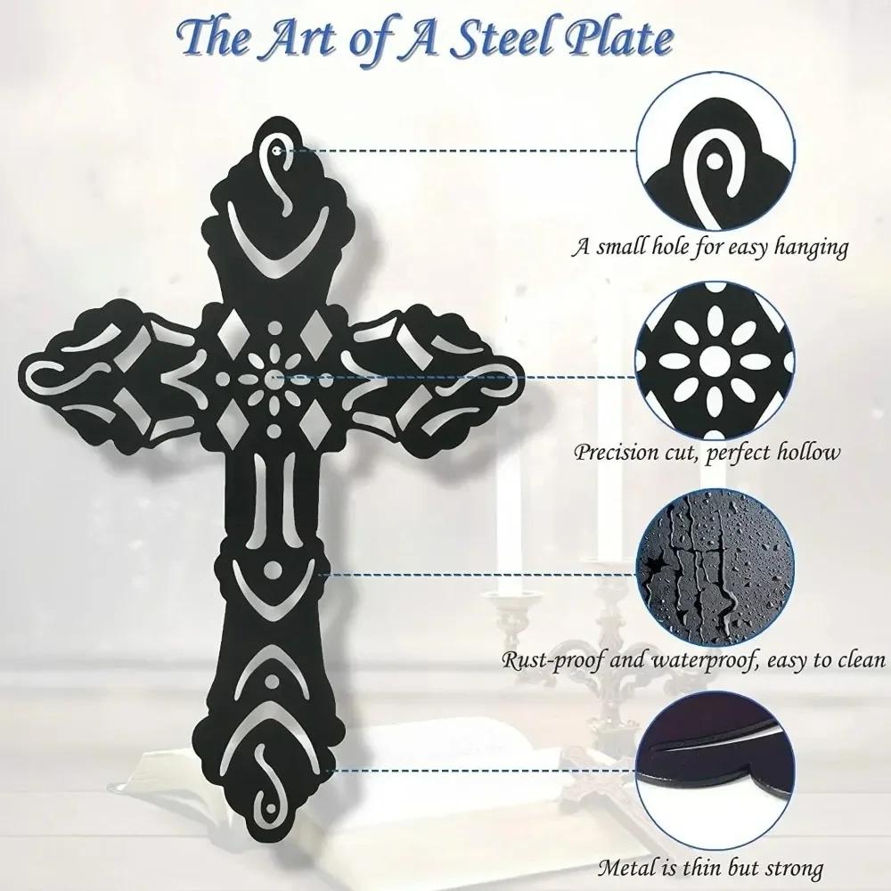 Dekoratives Kreuz aus Metall (15" x 10") - Christliches religiöses Kruzifix, Wandaufkleber, Wandkunst zum Aufhängen und elegantes Kunstwerk als Dekoration