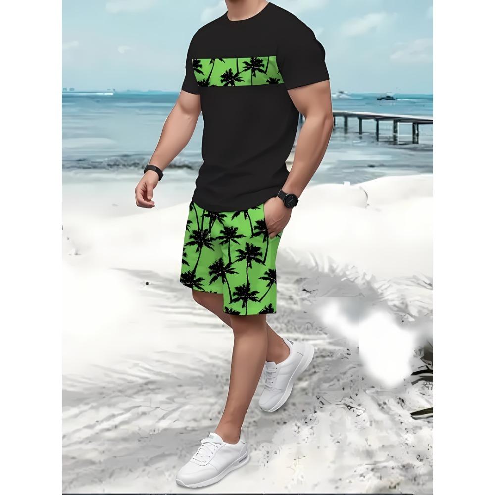 Summer New Men's Casual Comfortable Beach Pants Men's Breathable Lightweight Top Shorts Set