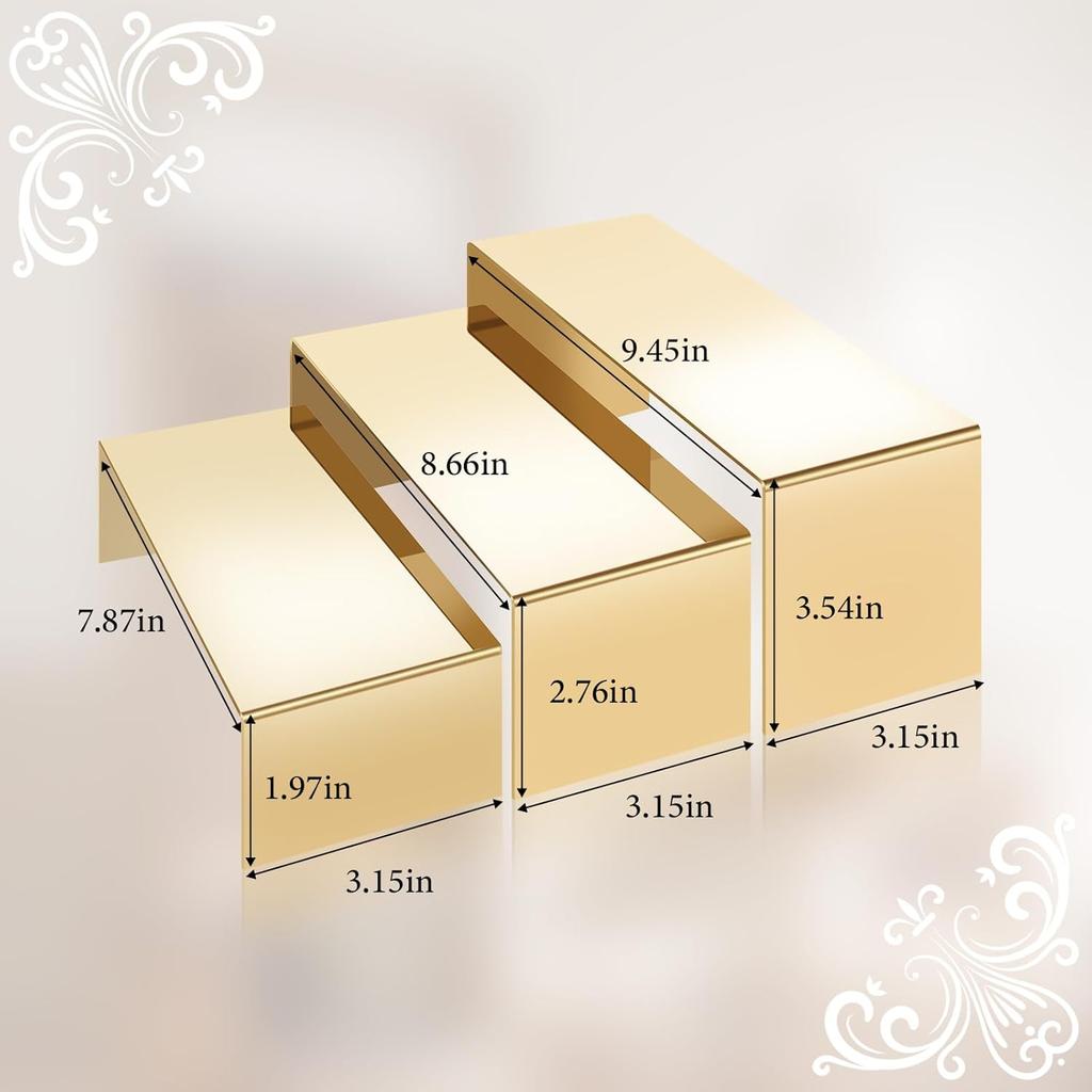 Purse Display Stand, 3 Pcs Large Gold Stainless Steel Display Risers, Gold Risers Display Stands, Large Gold Perfume Stand Display for Jewelry Shoe