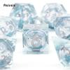 7 Pcs Transparent Blue Resin Flowing Sand White Number Sharp Edge Dice Polyhedral Dice Suitable For Dice PropBoard Game