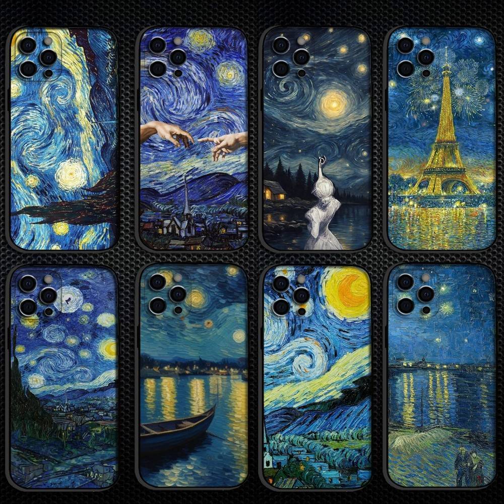 Oil Painting in the style of Van Gogh Phone Case For iPhone 16,15,14,13,12,11 Plus,Pro Max, Others Soft Black Cover