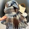 Autumn Winter Atmosphere Plaid Scarf Women Men Couple Thickened Mohair-Like Cashmere Student Warm Neck Wrap