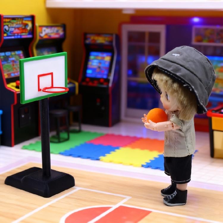 1/12 Doll House Basketball Accessory Miniature Hoop and Basketball Model Figurine for Children Fun Roleplay Activity