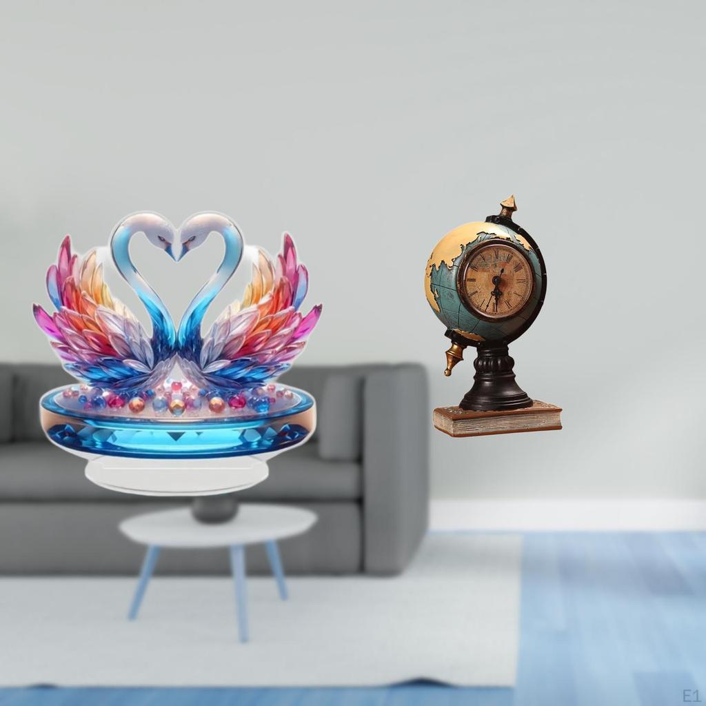Acrylic Swan Sculpture Tabletop Centerpiece And Globe Figurine Modern Statue Desk Clock Art Craft