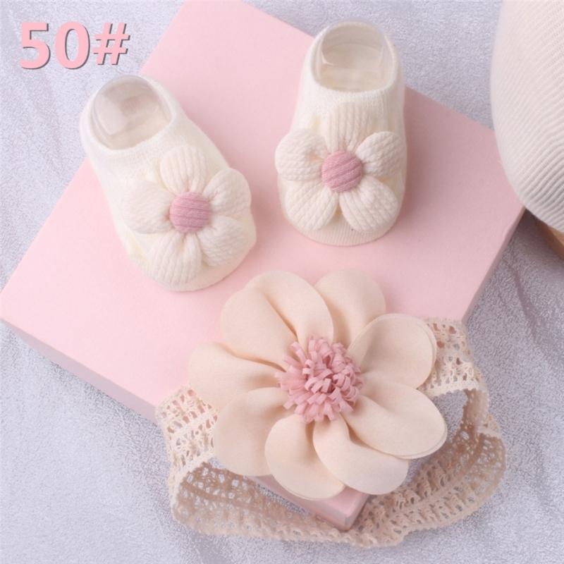 Lace Headband & Socks for Baby Unisex Boy Girl Elastic Headdress Anti-Skid Floor Socks Gender Neutral Heads Accessories