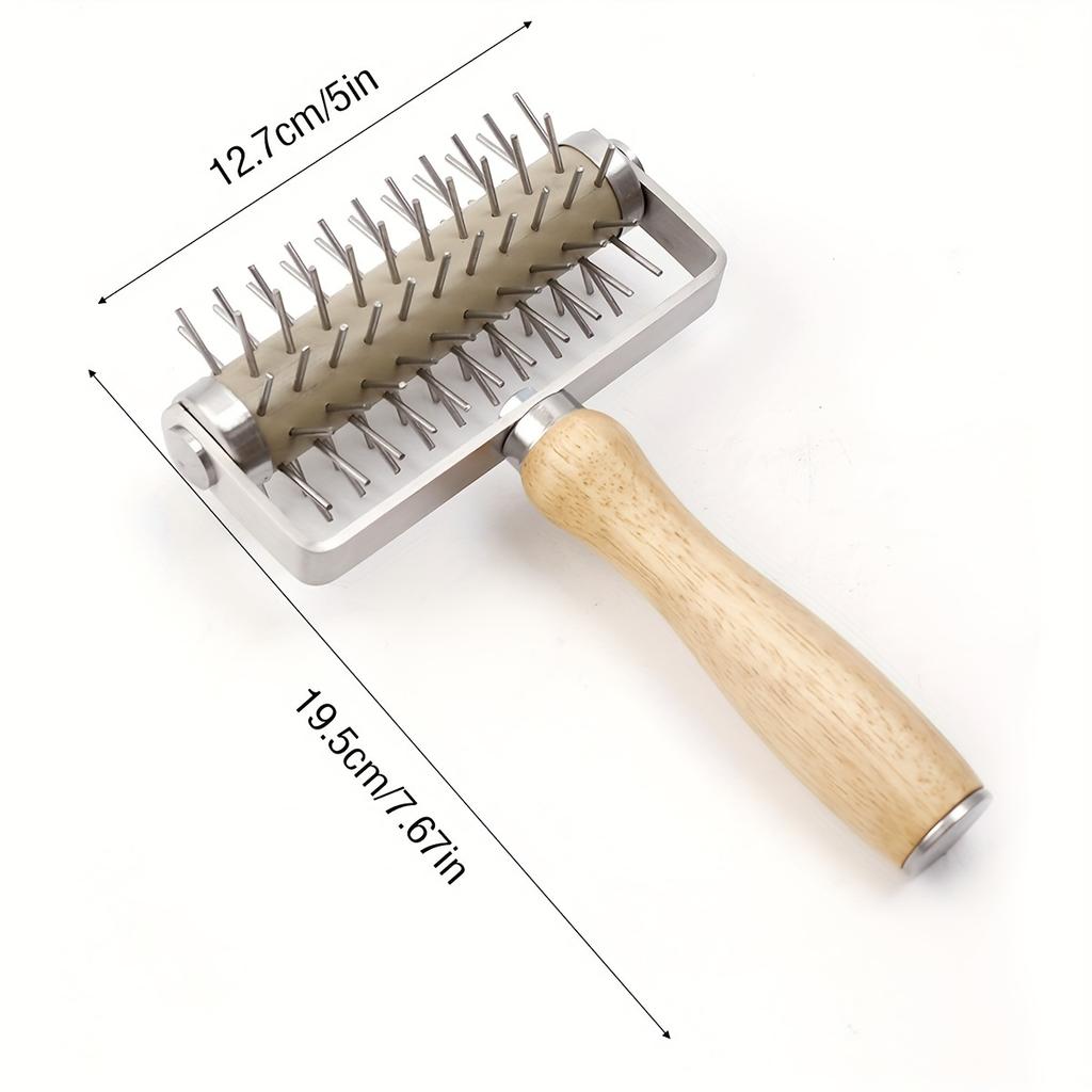 1 Stk. Rollmesser Rollennadel, Edelstahl 430 Griff Buchenholz Pizza Stecher Backwerkzeug, Küchenzubehör Backzubehör