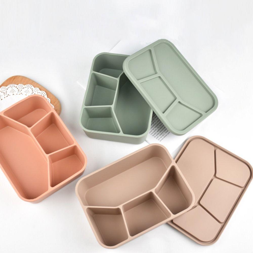 Temperaturbeständige Silikon-Lunchbox Auslaufsicher 4 Fächer Essensbox Tragbar Verdickt Lebensmittelaufbewahrungsbox Büro