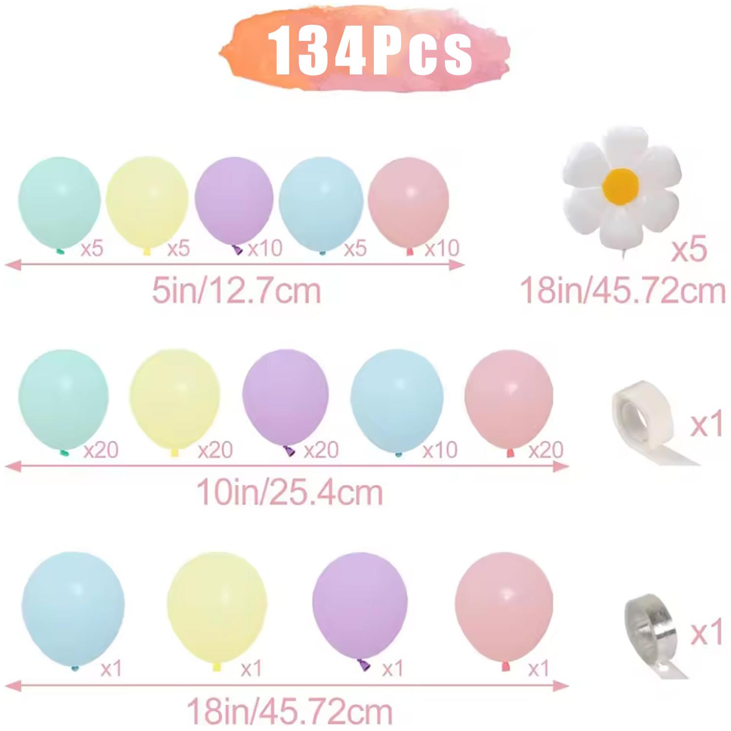 Набор из 134 разноцветных латексных шаров с гирляндой из шаров-ромашек, подходит для украшения свадьбы, дня рождения и открытия. Other