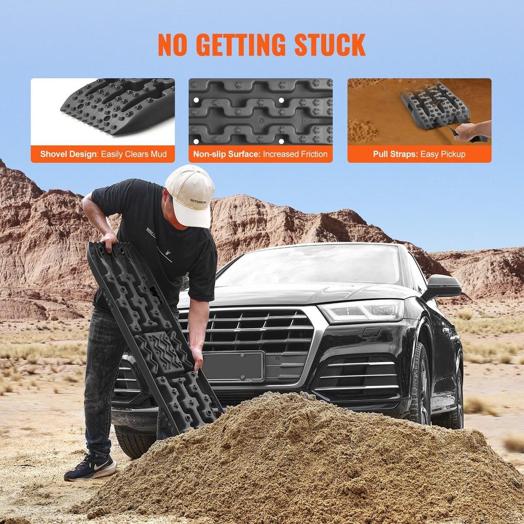 2PCS Traction Boards with PP for Mud Snow Sand Storage Bag Long Black