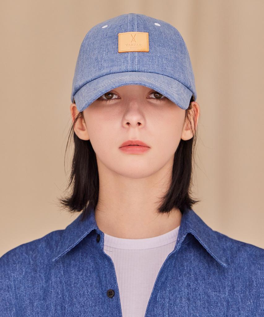 Bajal Va Square Denim Label Ball Cap Light Blue
