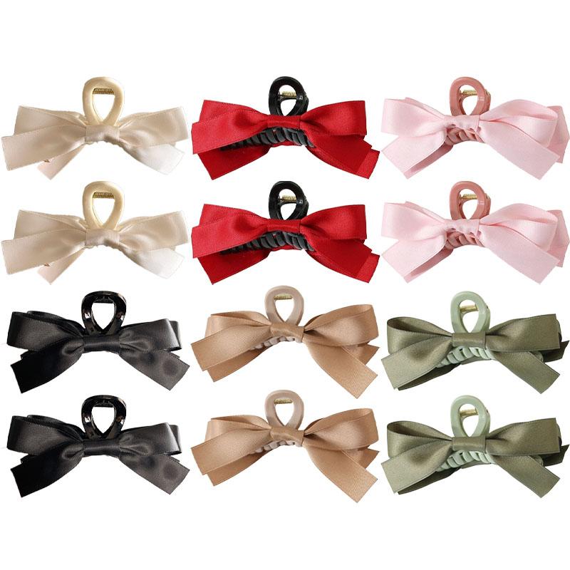 15cm Solid Color Fabric Bow Hair Claw Clip Women Korean Elegant Simple Fashion Shark Clip Barrettes Girl Hair Accessories