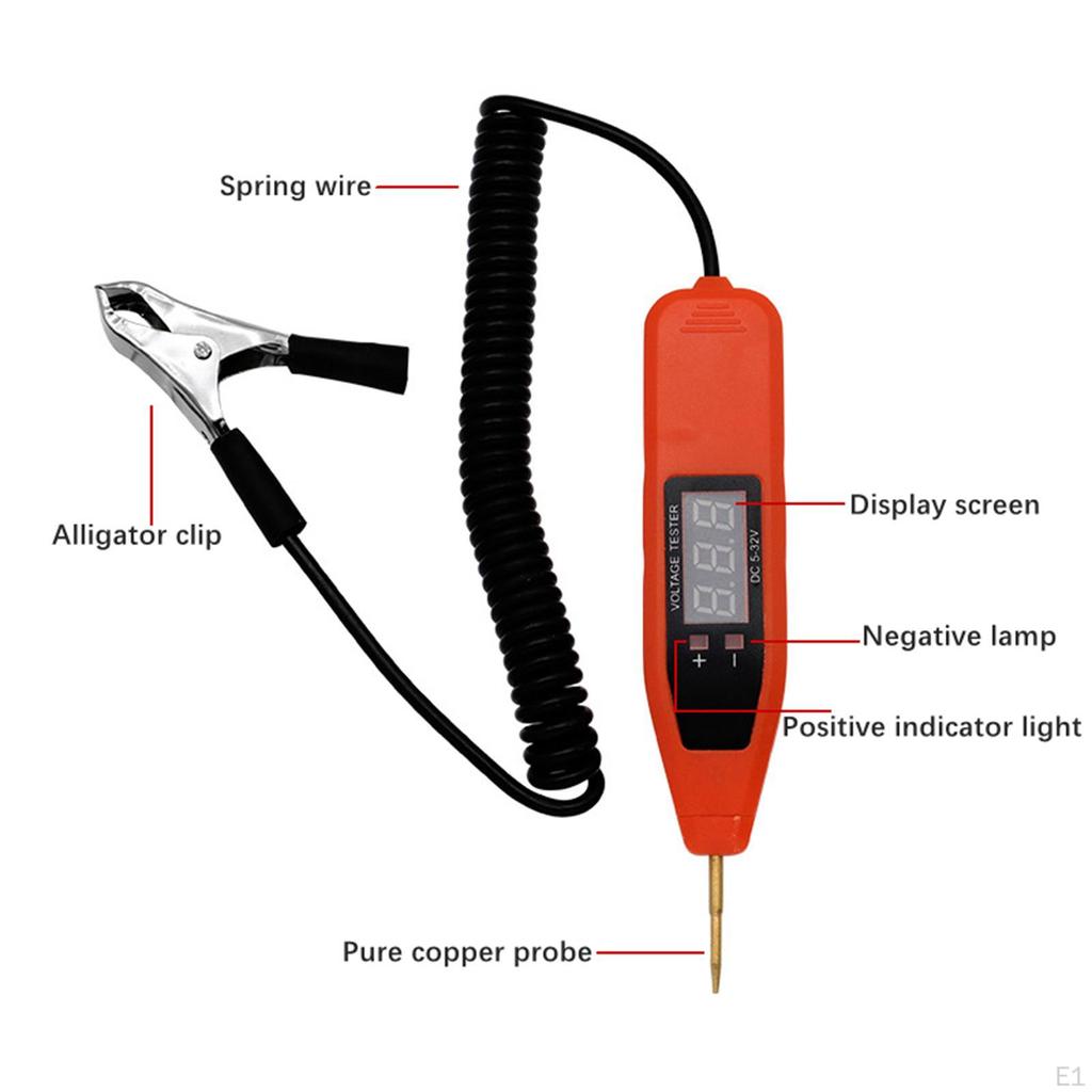 Tester de tensiune cu afișaj digital Pen Test electric pentru mașini Întreținere auto cu clemă crocodișă