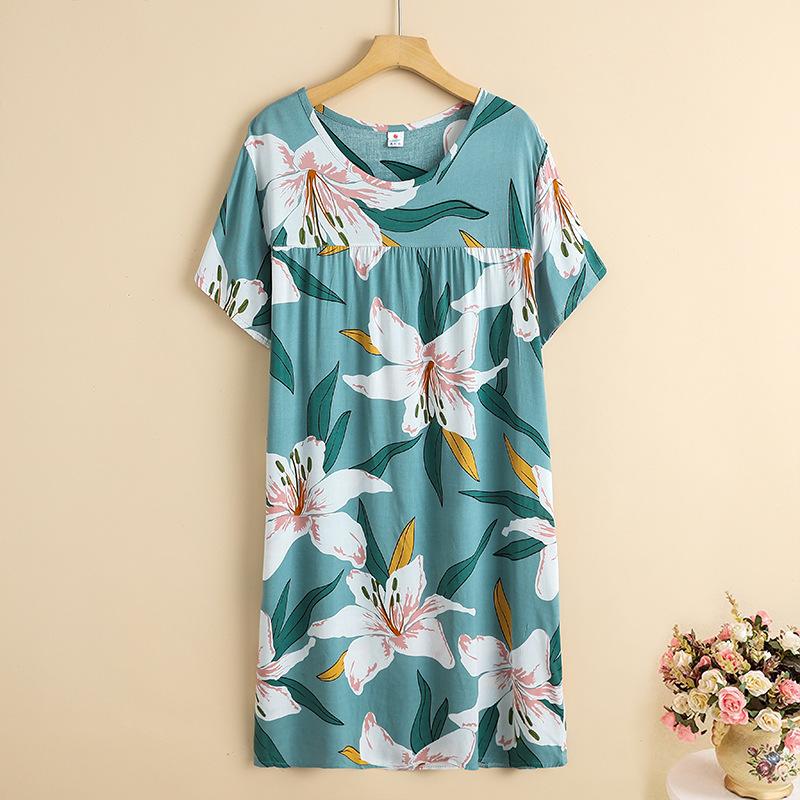Mom summer dress medium and long pure cotton silk nightdress year-old new Chinese women's knee skirt